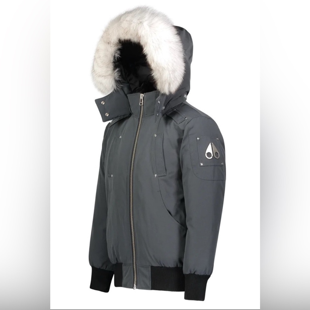 Moose Knuckles Gray Parka with white Fur Hood